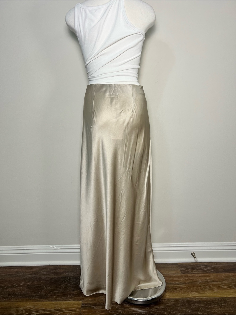 Quince 100% Washable Silk Maxi Skirt Champagne Elastic Waist NWT Large - Picture 4 of 8